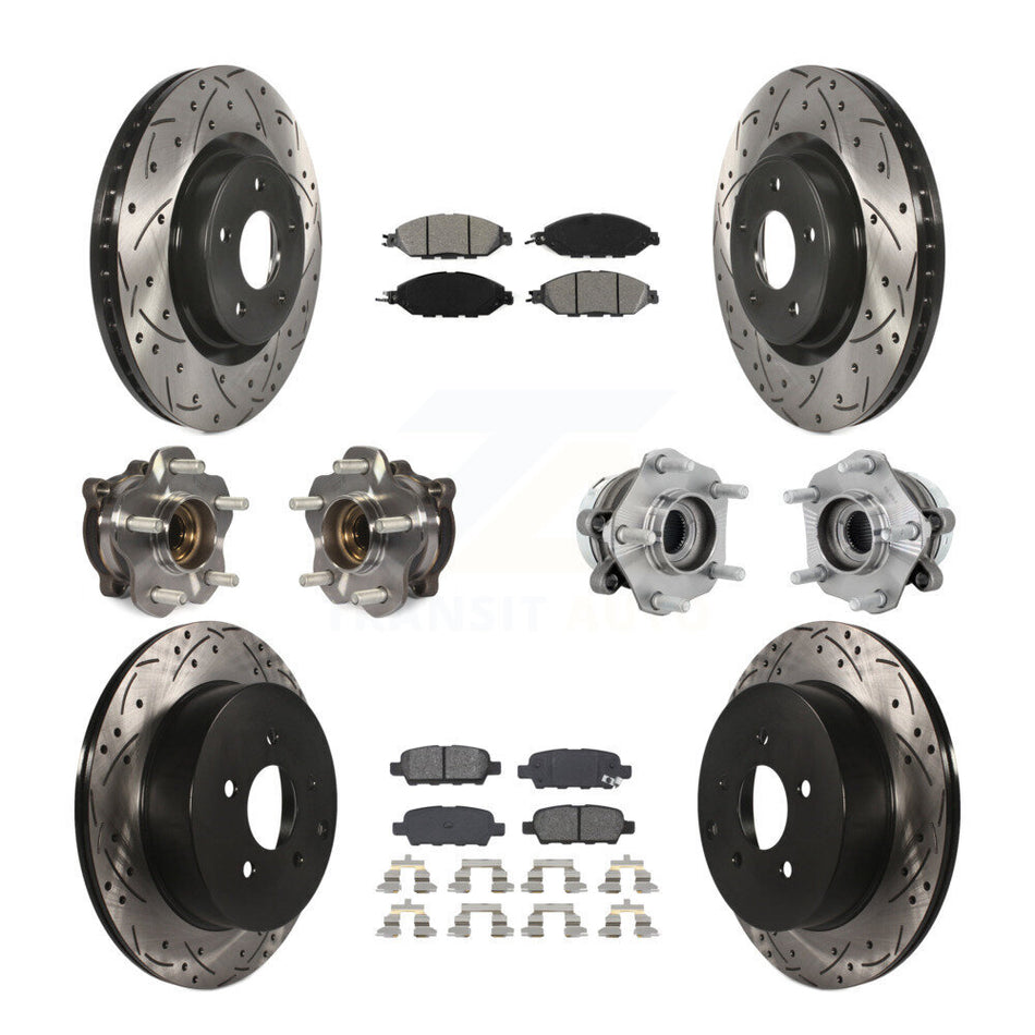 Front Rear Hub Bearing Coated Disc Brake Rotors And Pads Kit (10Pc) For Nissan Murano AWD KBB-131457