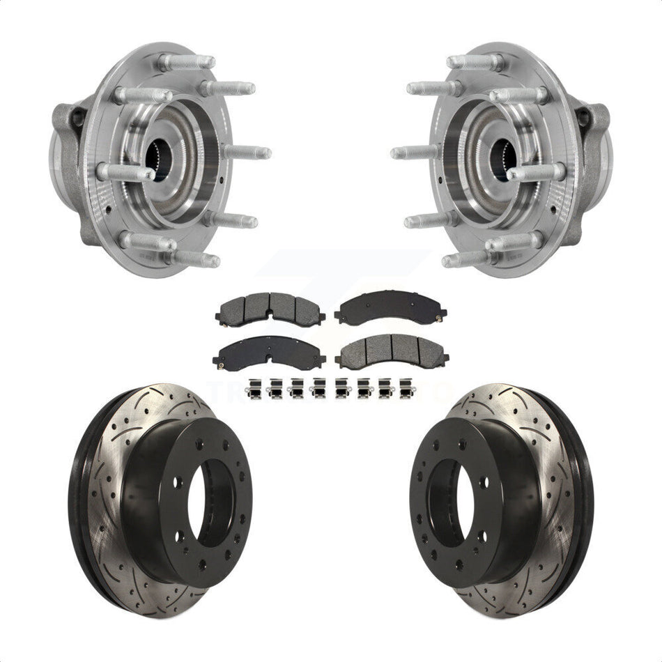 Front Hub Bearing Drill Slot Brake Rotor Pad Kit For GMC Chevrolet Silverado 2500 HD 3500 KBB-131462