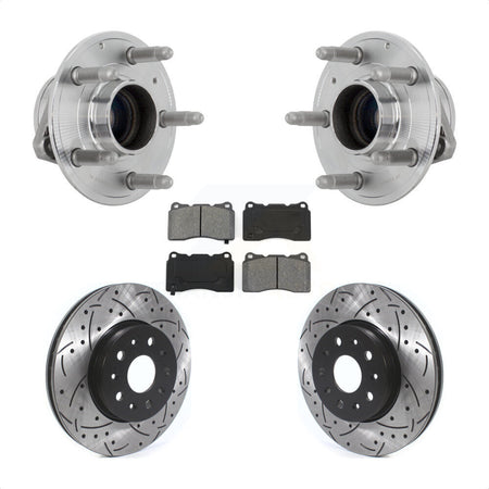 Front Hub Bearing Drilled Slot Brake Rotor Pads Kit For Chevrolet Camaro Cadillac CTS CT6 KBB-131464
