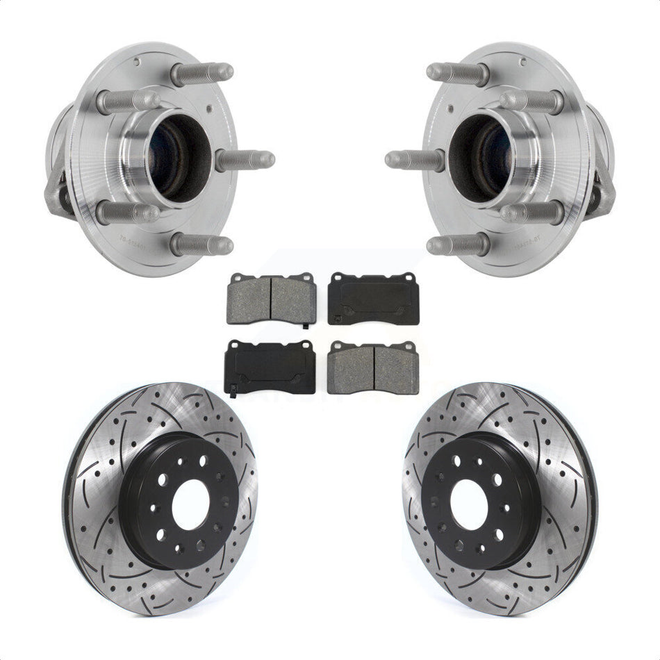 Front Hub Bearing Drilled Slot Brake Rotor Pads Kit For Chevrolet Camaro Cadillac CTS CT6 KBB-131464
