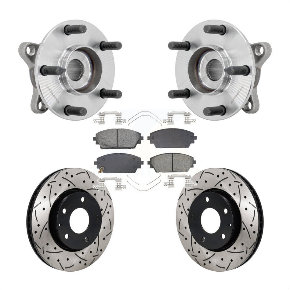 Front Hub Bearing Assembly Coat Drill Slot Brake Rotor Pads Kit For 2021-2022 Mazda 3 FWD KBB-131466