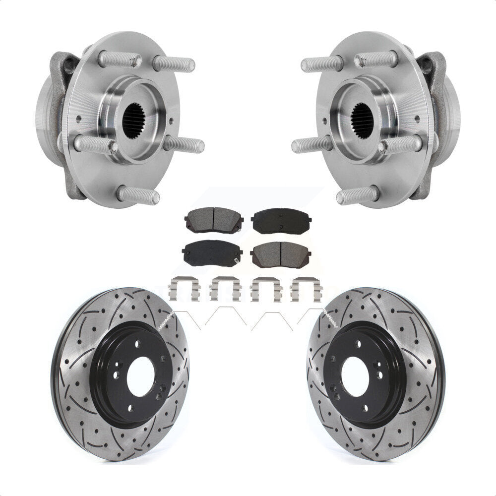 Front Hub Bearing Assembly Drilled Slot Brake Rotor & Pad Kit For Hyundai Kona Kia Seltos KBB-131470