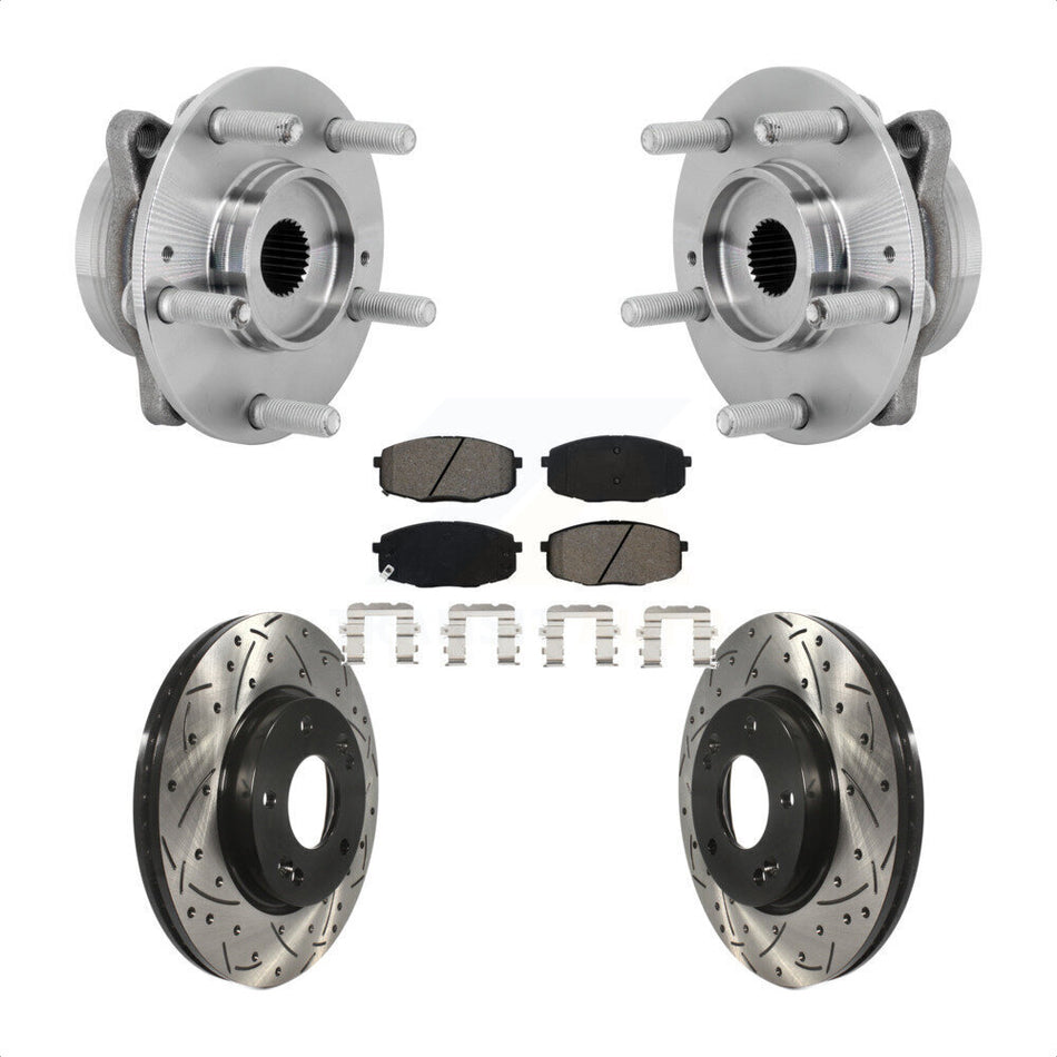 Front Hub Bearing Assembly Drilled Slot Brake Rotor & Pad Kit For Hyundai Kona Kia Seltos KBB-131471