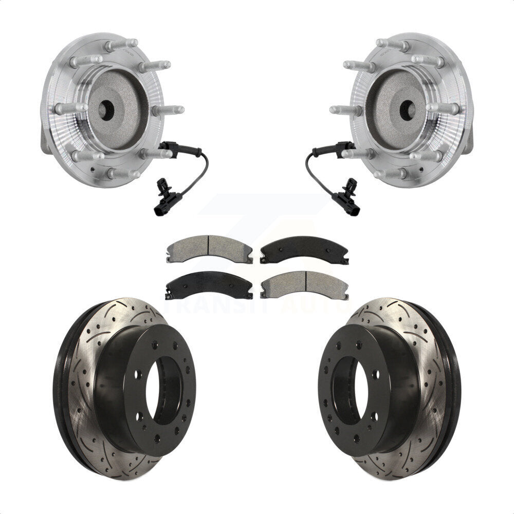 Front Hub Bearing Drilled Slot Brake Rotor Pads Kit For GMC Chevrolet Sierra 2500 HD 3500 KBB-131475