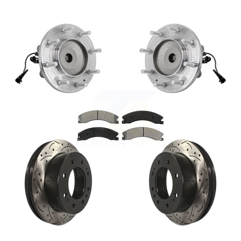 Front Hub Bearing Drilled Slot Brake Rotor & Pad Kit For GMC Sierra 3500 HD Chevrolet RWD KBB-131476