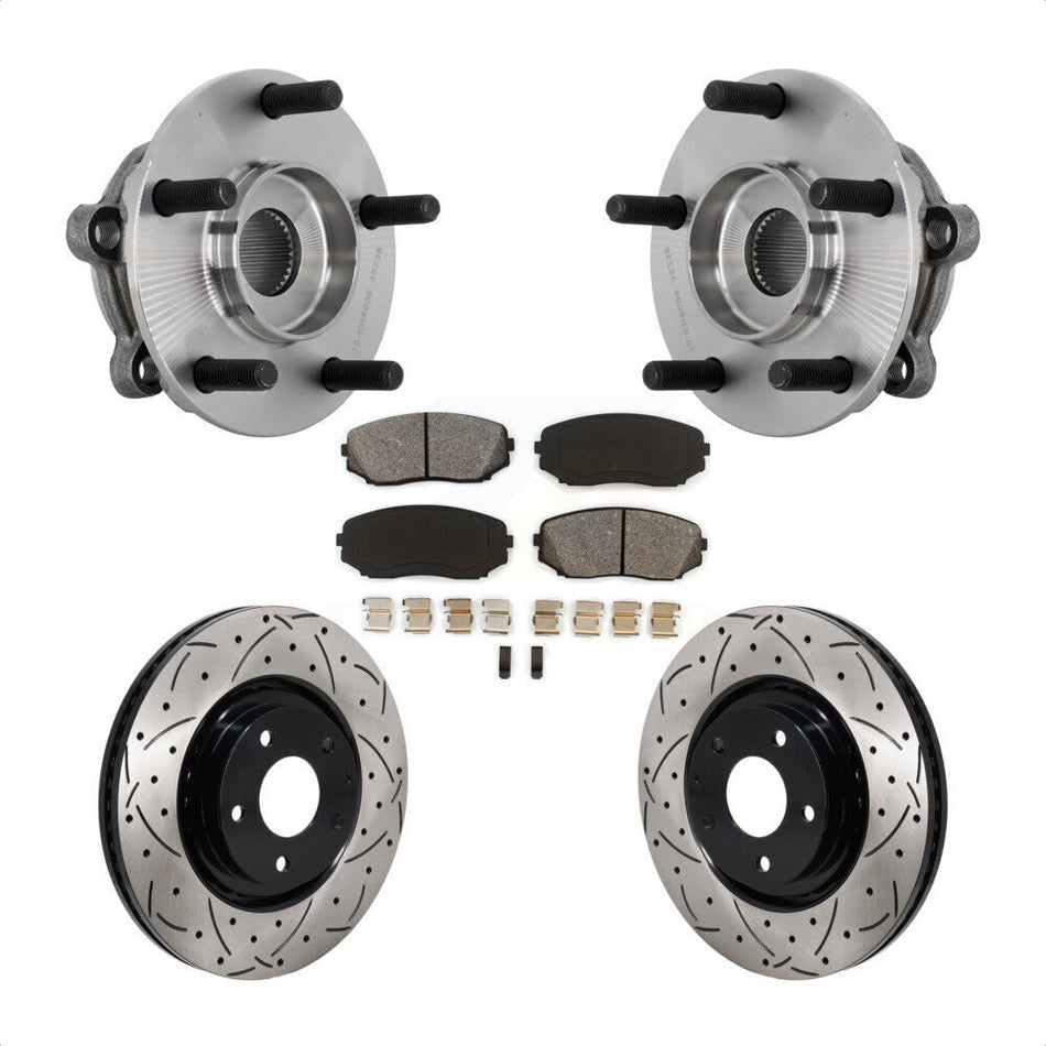 Front Hub Bearing Assembly Coated Drill Slot Brake Rotor Pad Kit For 2016-2023 Mazda CX-9 KBB-131477