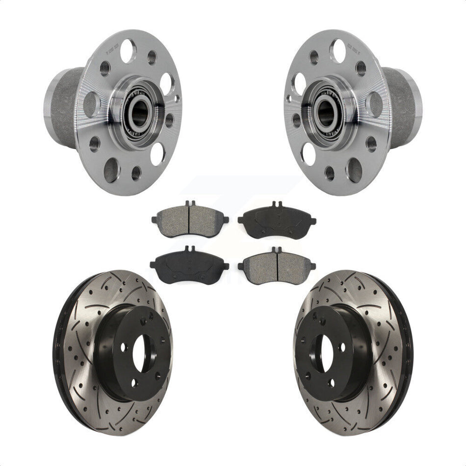 Front Hub Bearing Assembly Drilled Slot Brake Rotor & Pad Kit For Mercedes-Benz C300 C250 KBB-131478