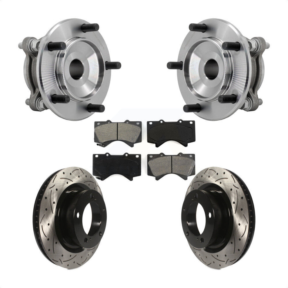 Front Hub Bearing Assembly Drilled Slot Brake Rotor Pad Kit For Toyota Tundra Sequoia RWD KBB-131480