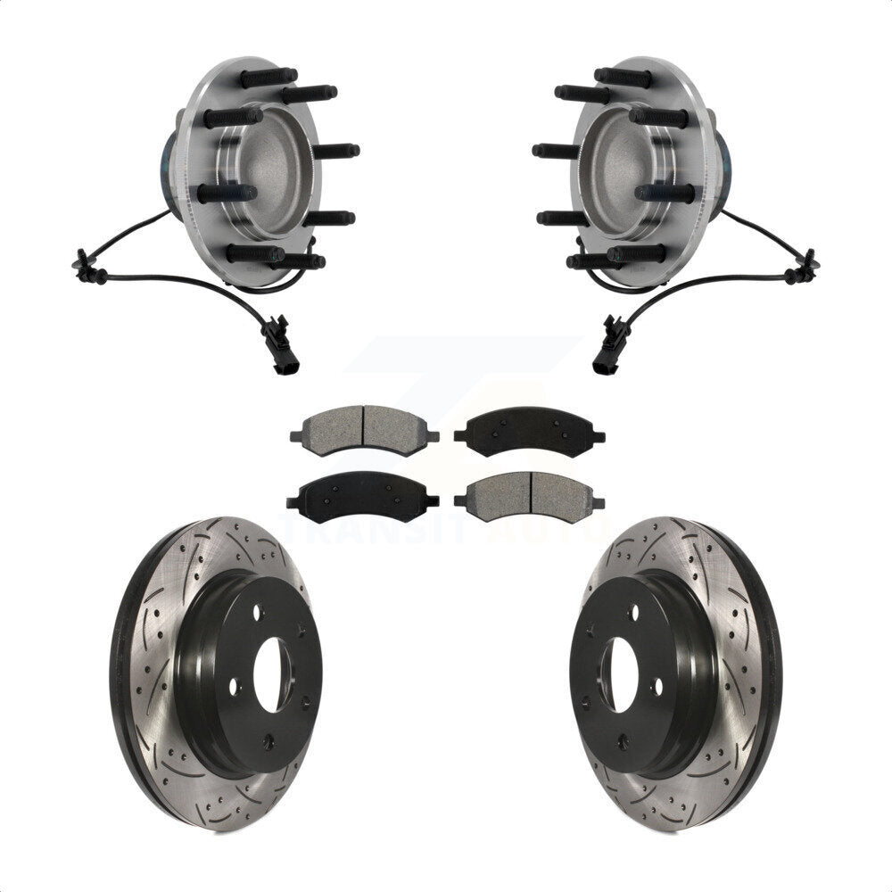 Front Hub Bearing Drilled Slot Brake Rotor & Pad Kit For Dodge Ram 1500 With 8 Lug Wheels KBB-131483