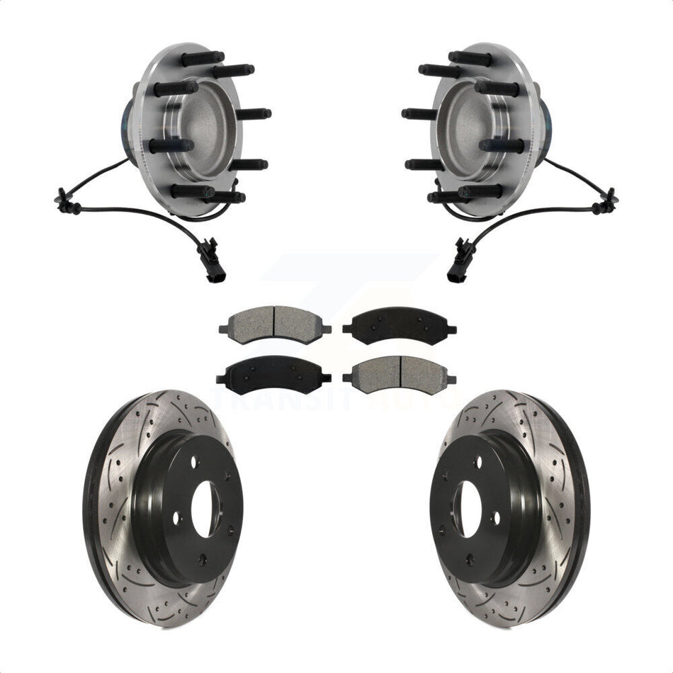 Front Hub Bearing Drilled Slot Brake Rotor & Pad Kit For Dodge Ram 1500 With 8 Lug Wheels KBB-131483