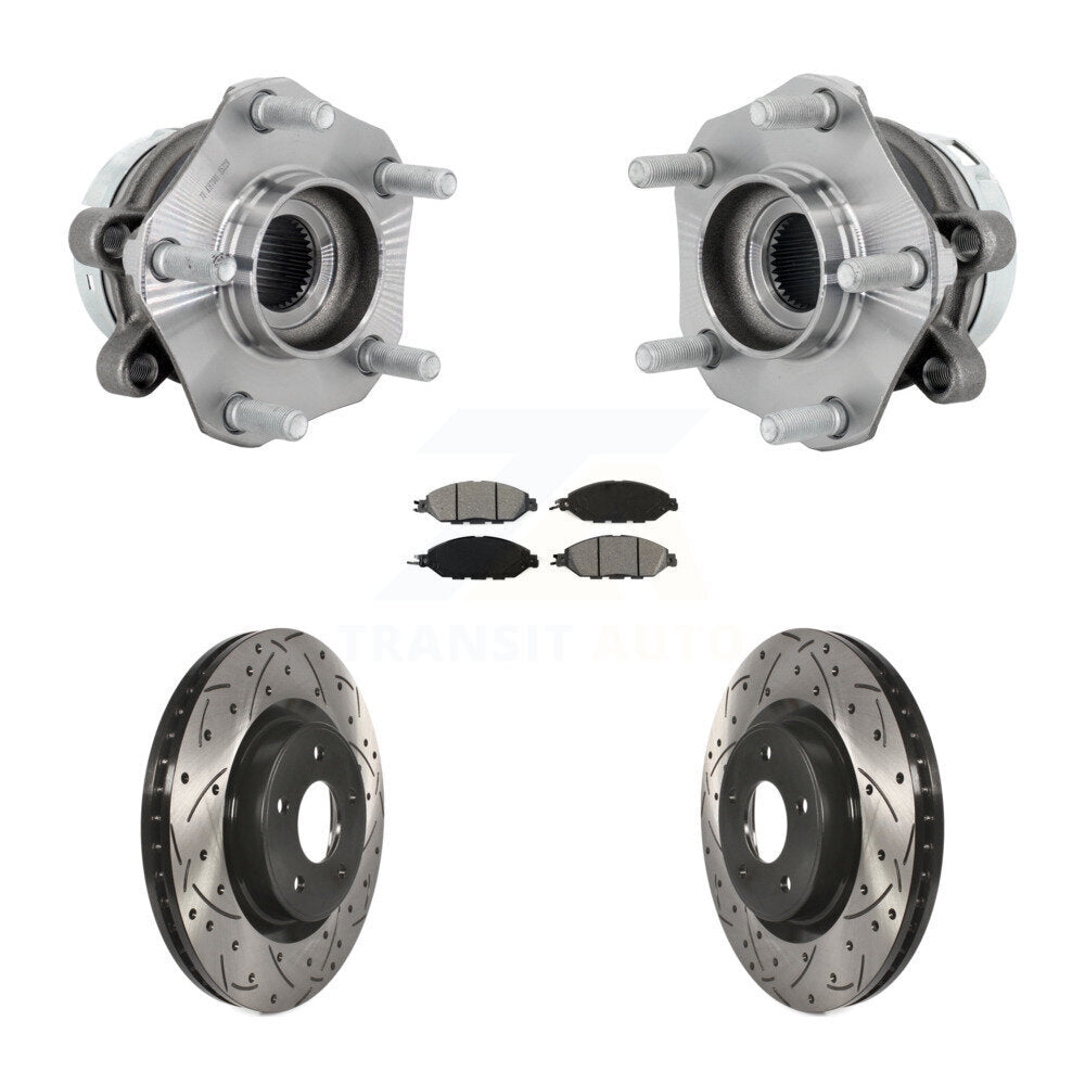 Front Hub Bearing Assembly Coated Drilled Slotted Brake Rotor & Pad Kit For Nissan Murano KBB-131488