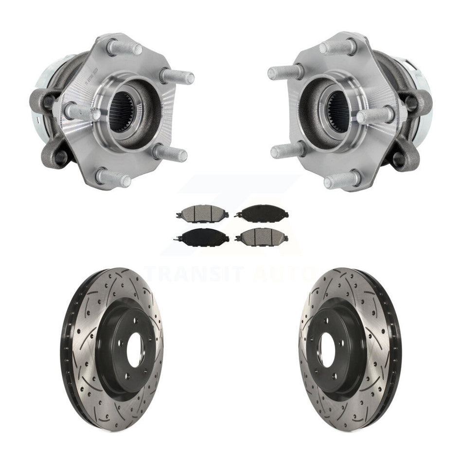 Front Hub Bearing Assembly Coated Drilled Slotted Brake Rotor & Pad Kit For Nissan Murano KBB-131488