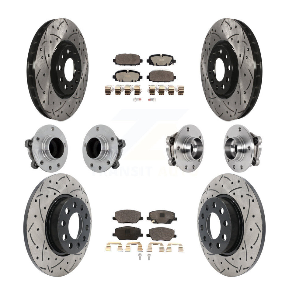 Front Rear Hub Bearings Coated Disc Brake Rotors And Pads Kit (10Pc) For Jeep Compass FWD KBB-131497