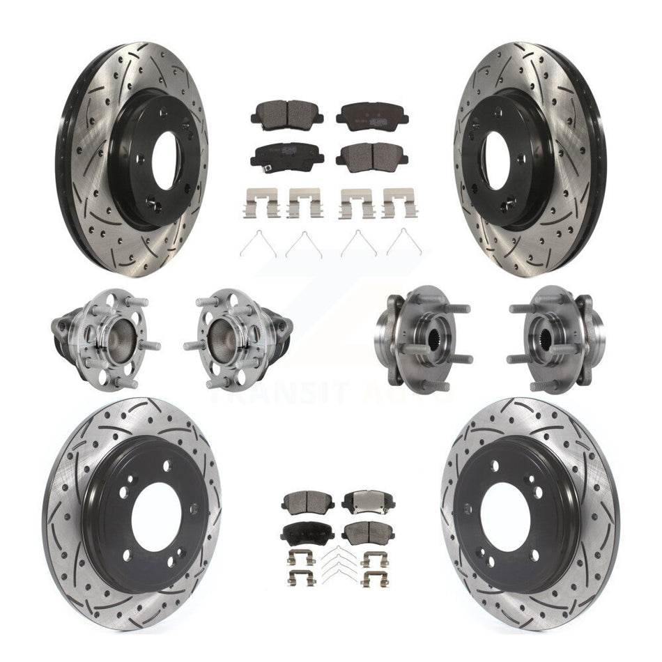 Front Rear Hub Bearings Coated Disc Brake Rotors And Pads Kit (10Pc) For Hyundai Veloster KBB-131502