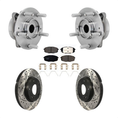 Front Hub Bearing Assembly Drilled Slot Brake Rotor & Pad Kit For Hyundai Kona Kia Seltos KBB-131531