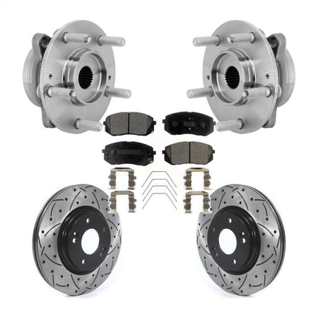 Front Hub Bearing Assembly Drilled Slot Brake Rotor & Pad Kit For Hyundai Kona Kia Seltos KBB-131532