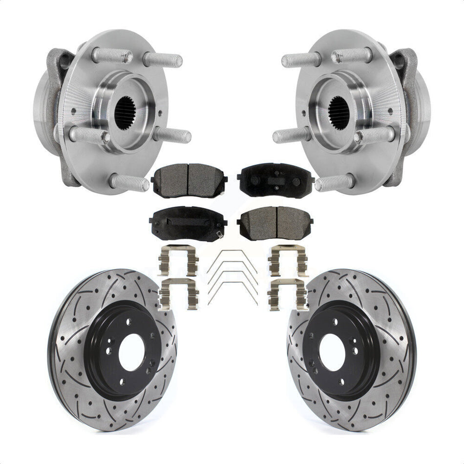 Front Hub Bearing Assembly Drilled Slot Brake Rotor & Pad Kit For Hyundai Kona Kia Seltos KBB-131532