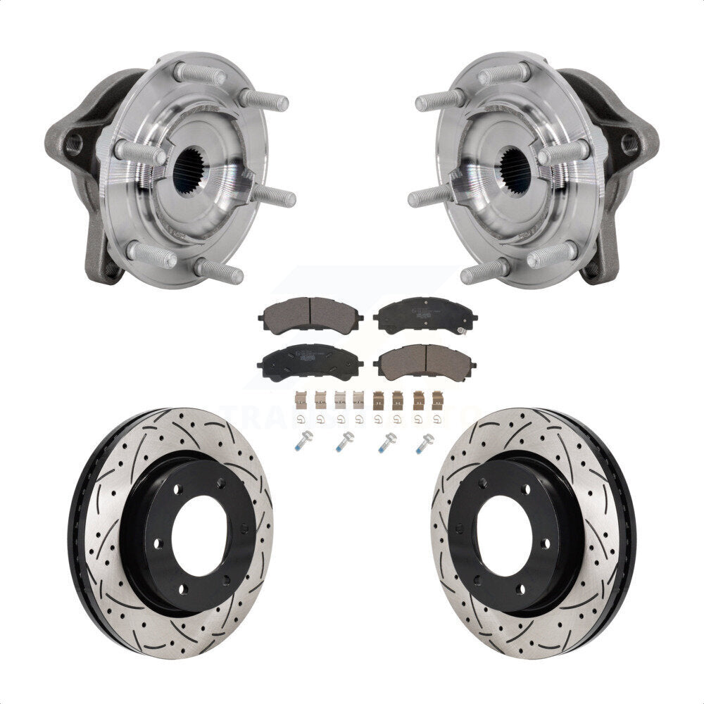 Front Hub Bearing Assembly Drilled Slot Brake Rotor Pad Kit For 2019-2023 Ford Ranger 4WD KBB-131533