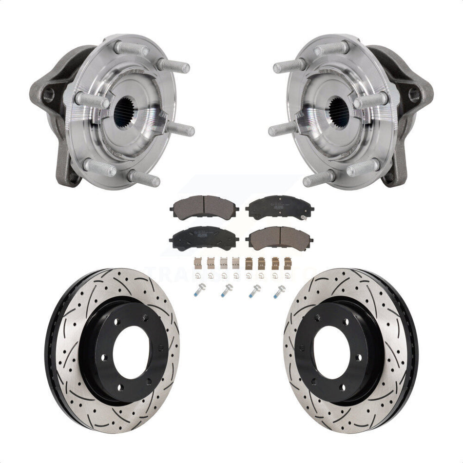 Front Hub Bearing Assembly Drilled Slot Brake Rotor Pad Kit For 2019-2023 Ford Ranger 4WD KBB-131533