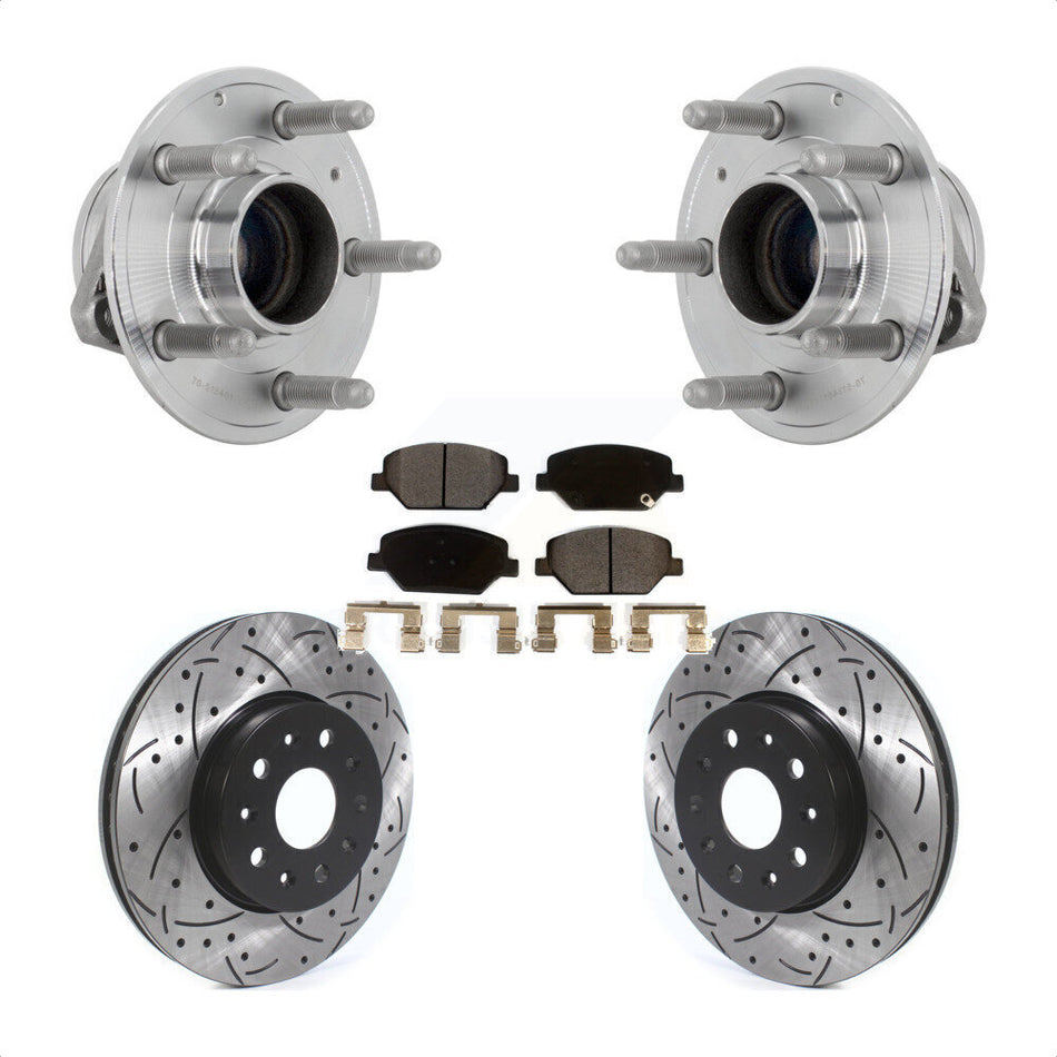 Front Hub Bearing Assembly Coated Drilled Slot Brake Rotor & Pad Kit For Chevrolet Camaro KBB-131535