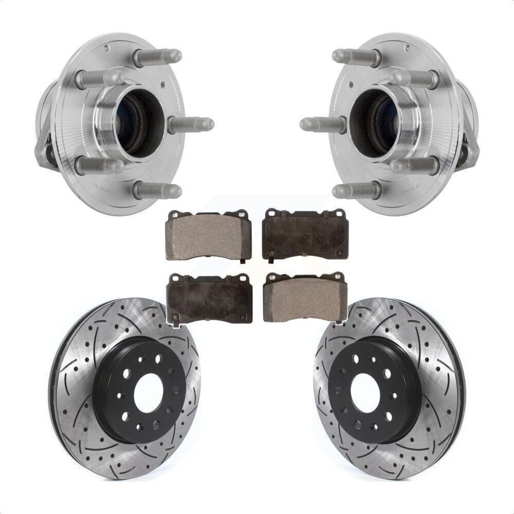 Front Hub Bearing Drilled Slot Brake Rotor Pads Kit For Chevrolet Camaro Cadillac CTS CT6 KBB-131536