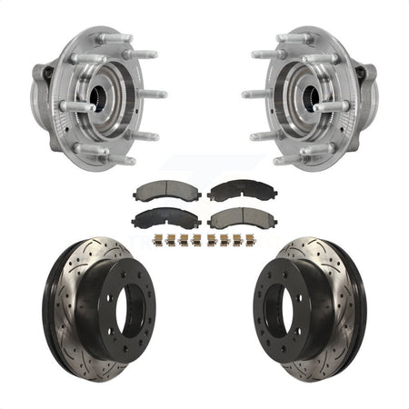 Front Hub Bearing Drill Slot Brake Rotor Pad Kit For GMC Chevrolet Silverado 2500 HD 3500 KBB-131540