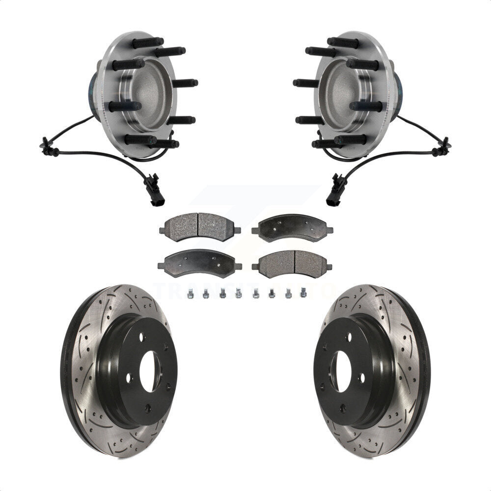 Front Hub Bearing Drilled Slot Brake Rotor & Pad Kit For Dodge Ram 1500 With 8 Lug Wheels KBB-131543