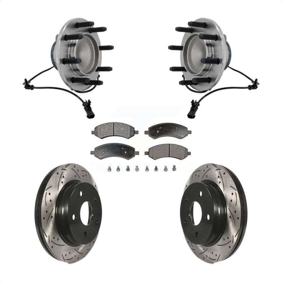 Front Hub Bearing Drilled Slot Brake Rotor & Pad Kit For Dodge Ram 1500 With 8 Lug Wheels KBB-131543