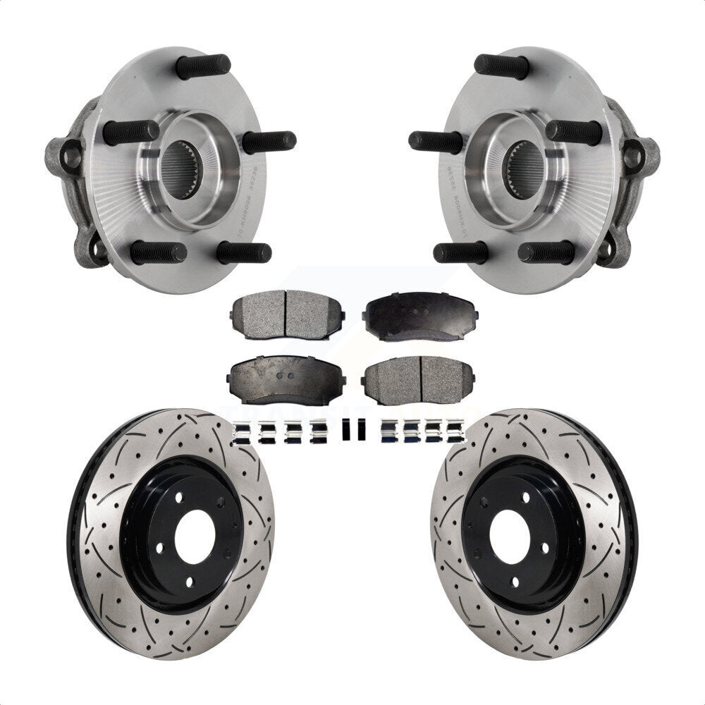 Front Hub Bearing Assembly Coated Drill Slot Brake Rotor Pad Kit For 2016-2023 Mazda CX-9 KBB-131545