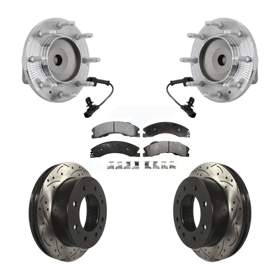 Front Hub Bearing Drilled Slot Brake Rotor Pads Kit For GMC Chevrolet Sierra 2500 HD 3500 KBB-131546