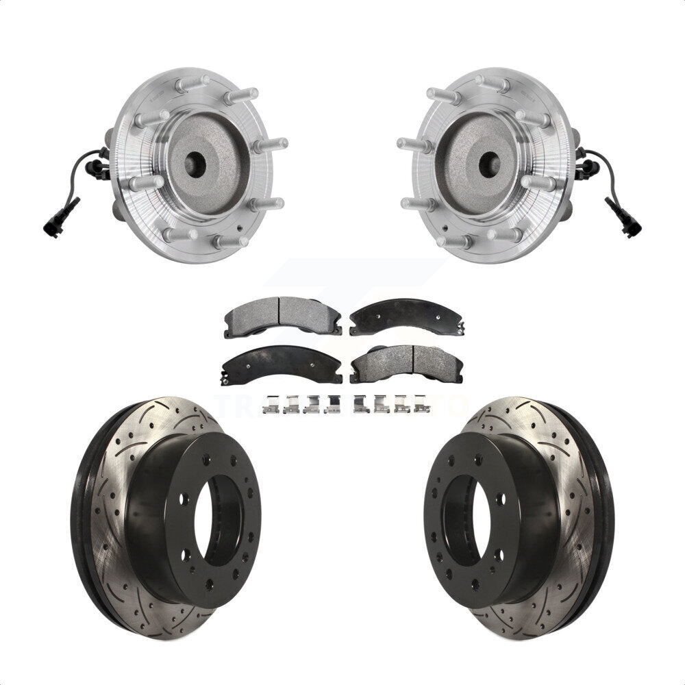 Front Hub Bearing Drilled Slot Brake Rotor & Pad Kit For GMC Sierra 3500 HD Chevrolet RWD KBB-131547