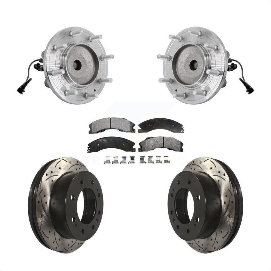 Front Hub Bearing Drilled Slot Brake Rotor & Pad Kit For GMC Sierra 3500 HD Chevrolet RWD KBB-131547