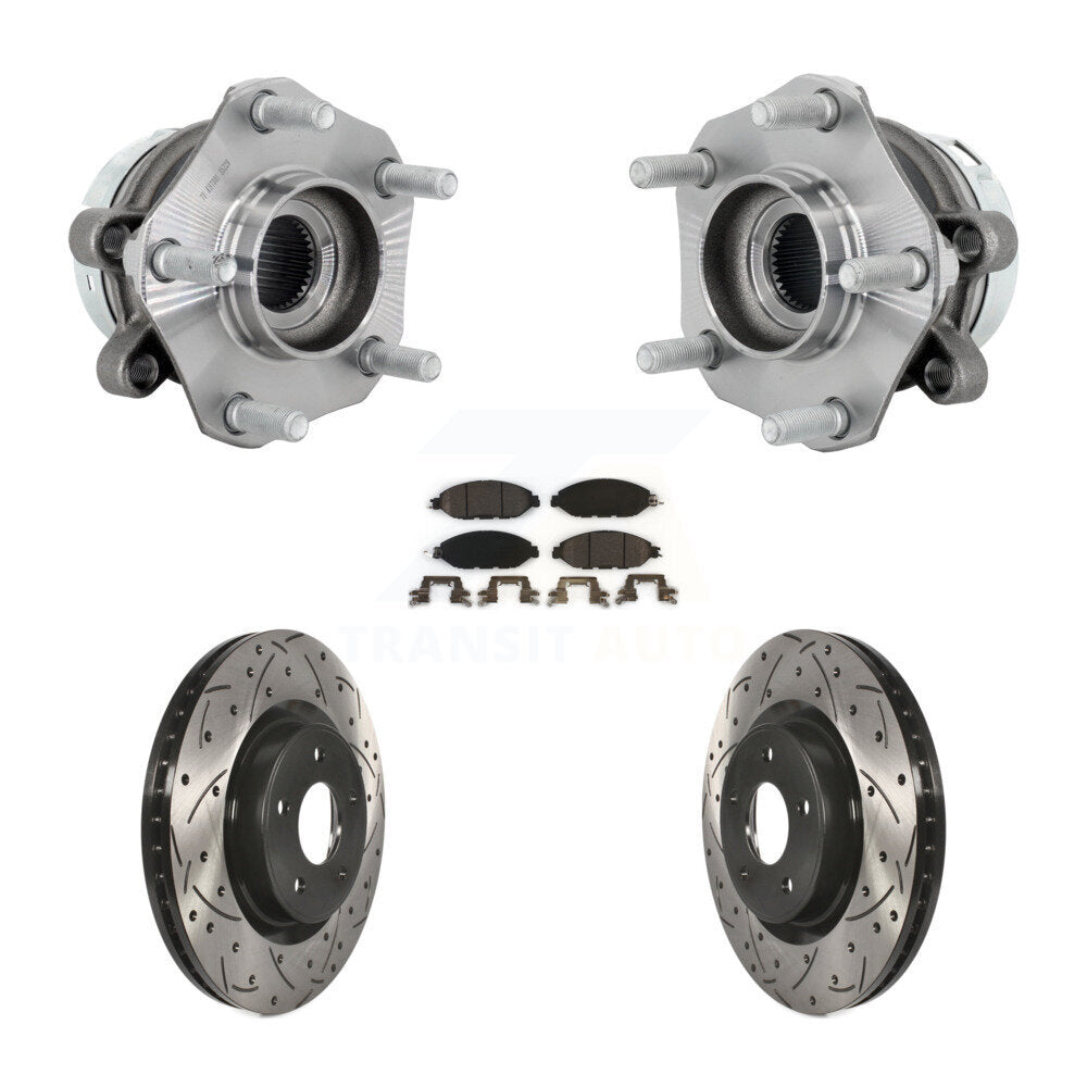 Front Hub Bearing Assembly Coated Drilled Slotted Brake Rotor & Pad Kit For Nissan Murano KBB-131565