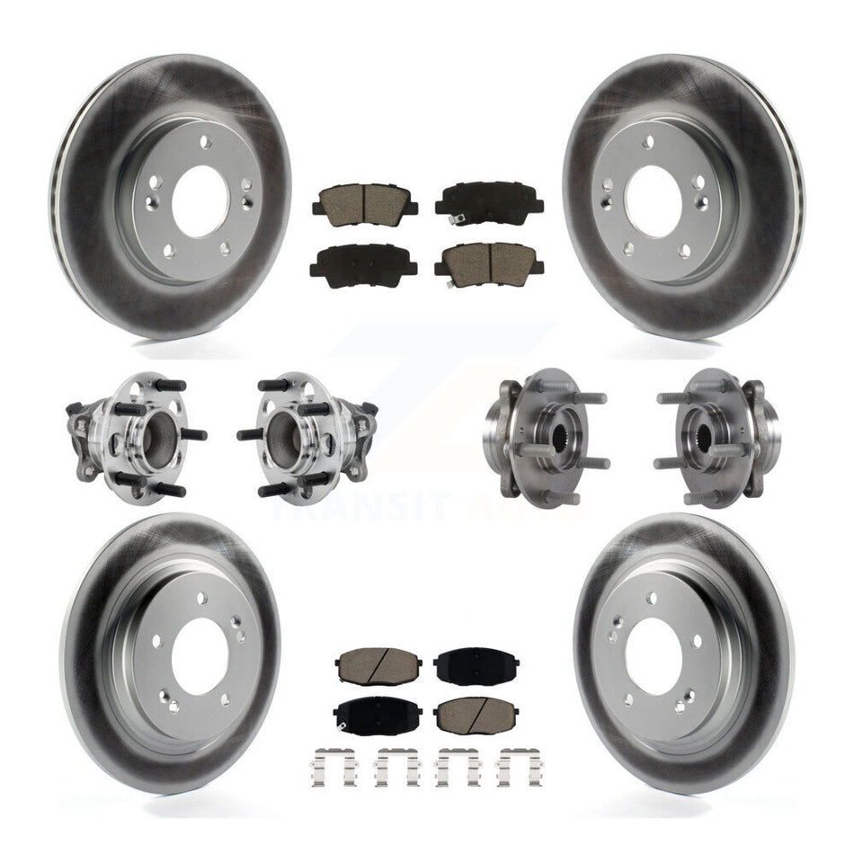 Front Rear Hub Bearing Coated Disc Brake Rotor And Pads Kit (10Pc) For Hyundai Elantra GT KBB-131621
