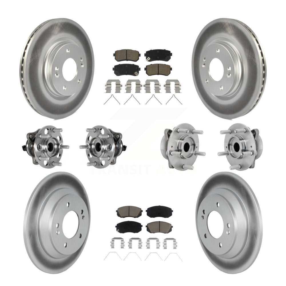 Front Rear Hub Bearings Coated Disc Brake Rotors And Pads Kit (10Pc) For Hyundai Kona KBB-131626