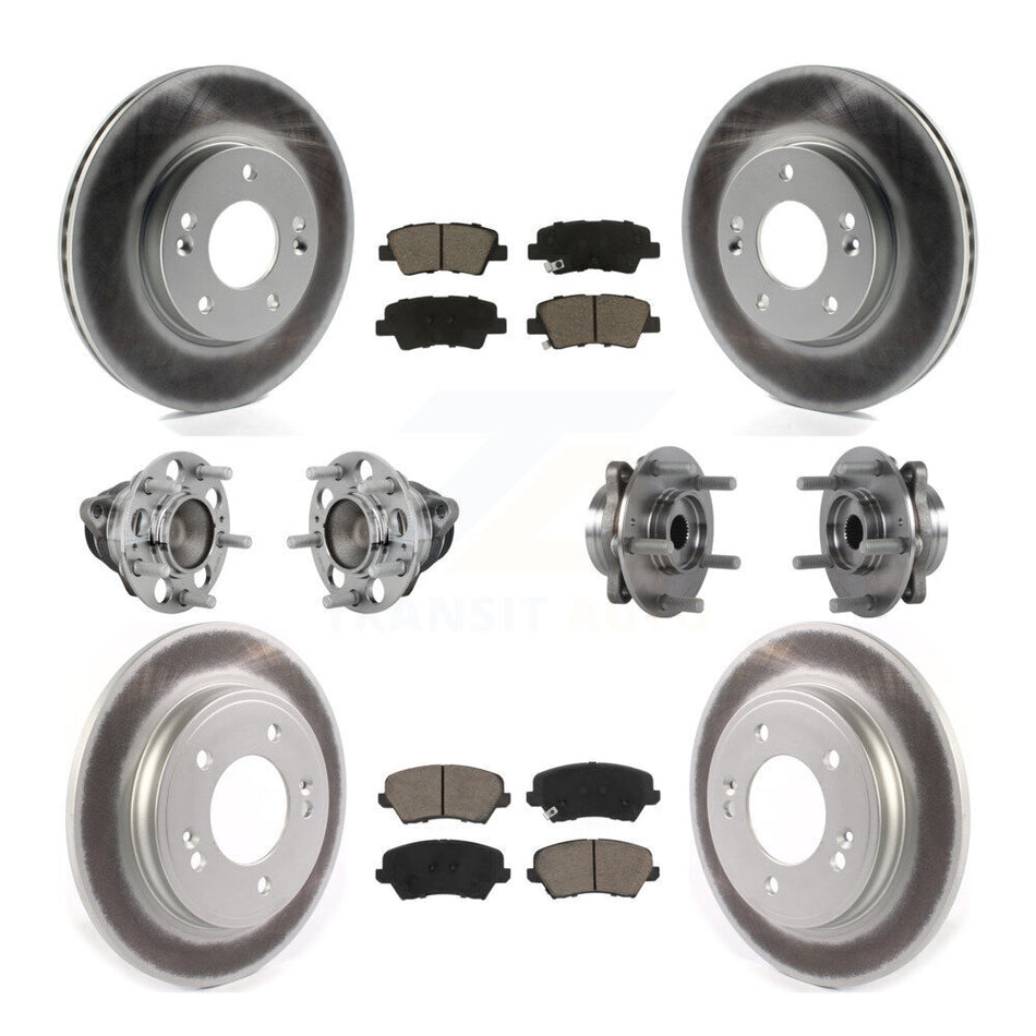 Front Rear Hub Bearings Coated Disc Brake Rotors And Pads Kit (10Pc) For Hyundai Veloster KBB-131627