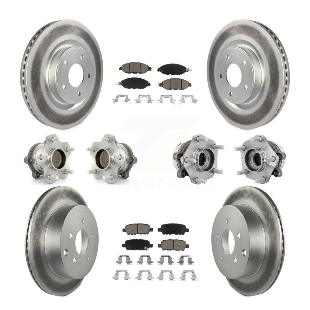 Front Rear Hub Bearing Coated Disc Brake Rotors And Pads Kit (10Pc) For Nissan Murano FWD KBB-131641