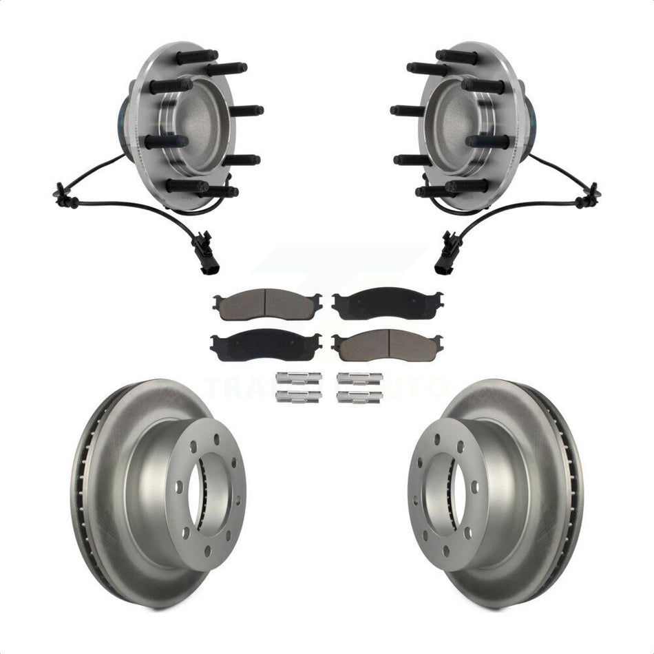 Front Hub Bearing Assembly Coated Disc Brake Rotor & Pad Kit For Dodge Ram 1500 3500 2500 KBB-131664