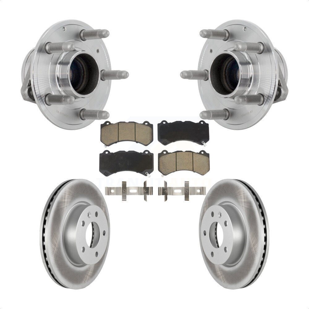 Front Hub Bearing Assembly Coated Brake Rotor & Pads Kit For 2017 Cadillac ATS V with RWD KBB-131682