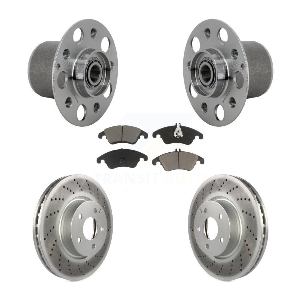 Front Hub Bearing Assembly Coated Brake Rotor & Pads Kit For Mercedes-Benz E350 E400 E250 KBB-131686