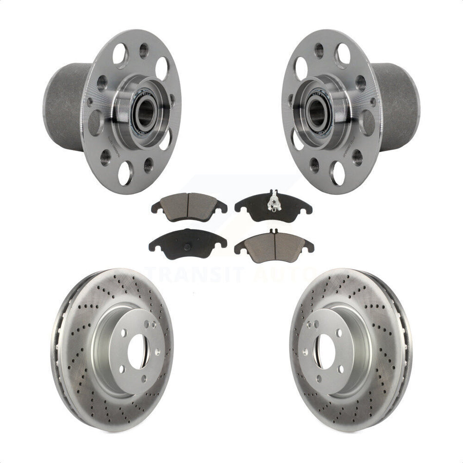 Front Hub Bearing Assembly Coated Brake Rotor & Pads Kit For Mercedes-Benz E350 E400 E250 KBB-131686