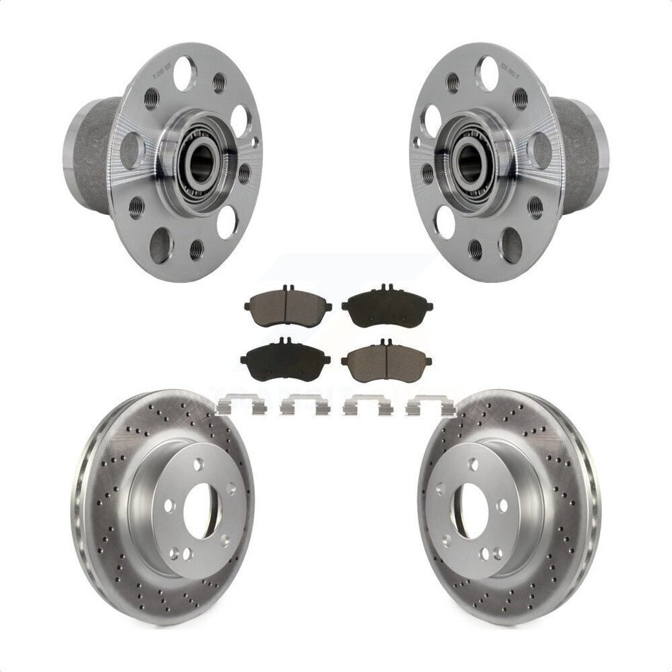 Front Hub Bearing Assembly Coated Disc Brake Rotor & Pads Kit For Mercedes-Benz C300 C250 KBB-131699