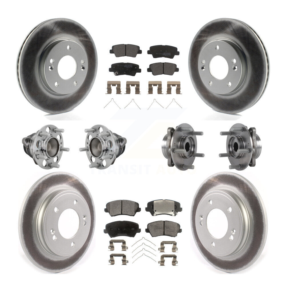 Front Rear Hub Bearings Coated Disc Brake Rotors And Pads Kit (10Pc) For Hyundai Veloster KBB-131782