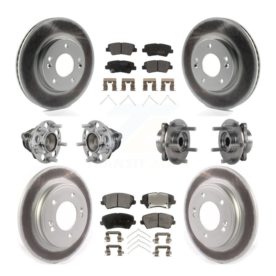 Front Rear Hub Bearings Coated Disc Brake Rotors And Pads Kit (10Pc) For Hyundai Veloster KBB-131782