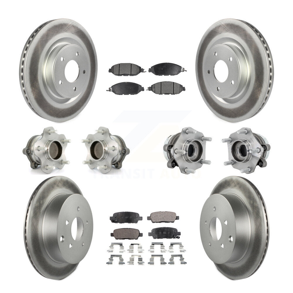 Front Rear Hub Bearing Coated Disc Brake Rotors And Pads Kit (10Pc) For Nissan Murano FWD KBB-131791