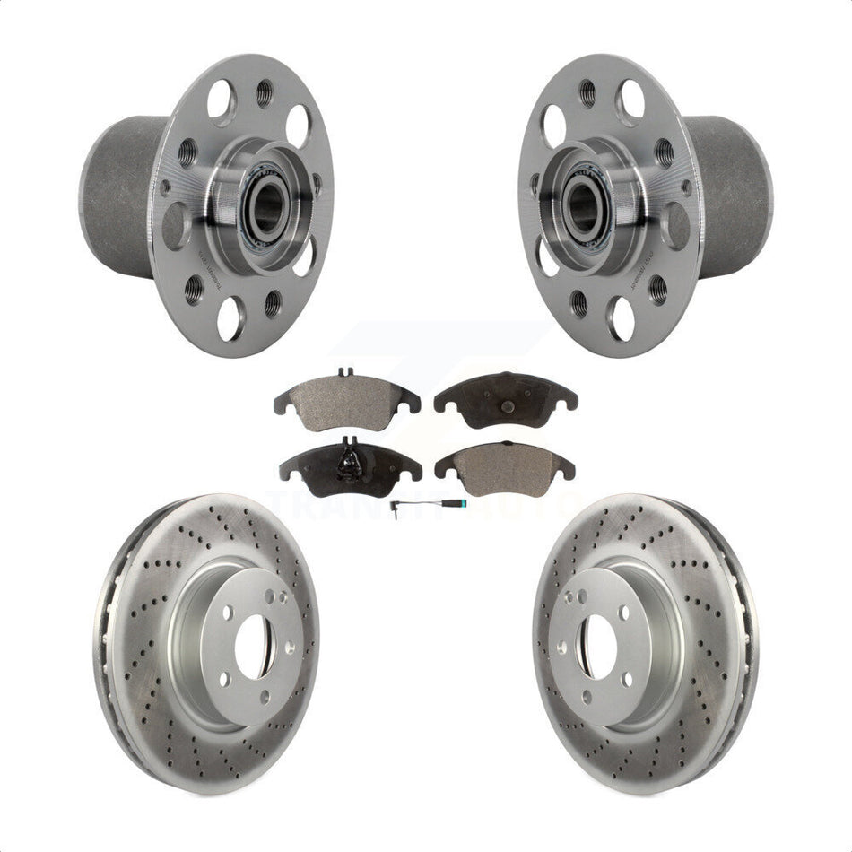 Front Hub Bearing Assembly Coated Brake Rotor & Pads Kit For Mercedes-Benz E350 E400 E250 KBB-131816