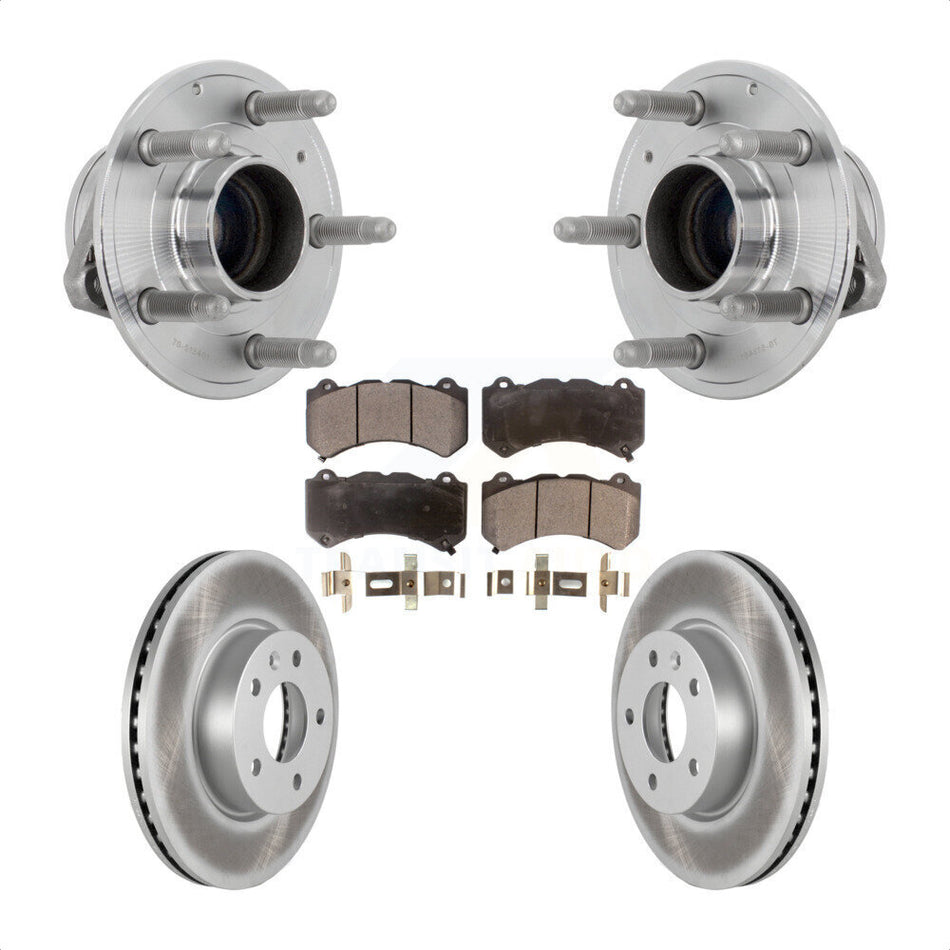 Front Hub Bearing Assembly Coated Brake Rotor & Pads Kit For 2017 Cadillac ATS V with RWD KBB-131834