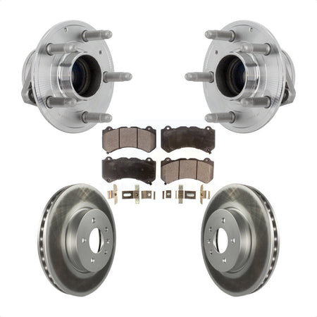 Front Hub Bearing Assembly Coated Disc Brake Rotor & Pads Kit For Cadillac ATS V with RWD KBB-131835