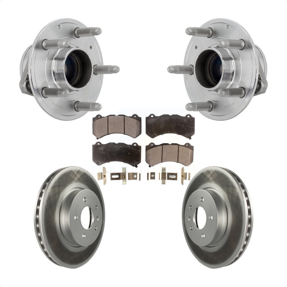Front Hub Bearing Assembly Coated Disc Brake Rotor & Pads Kit For Cadillac ATS V with RWD KBB-131835