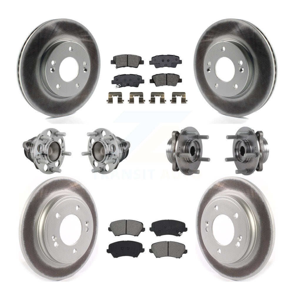 Front Rear Hub Bearings Coated Disc Brake Rotors And Pads Kit (10Pc) For Hyundai Veloster KBB-131884